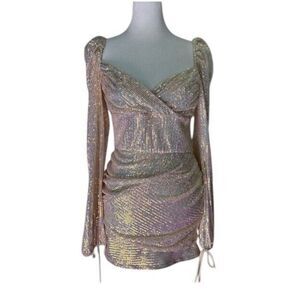 Lucy in the Sky Irridecent Sparkle Sequin Long Sleeve Dress Champagne Size Small